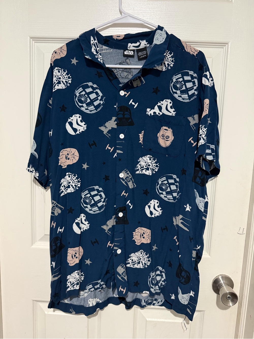 Star Wars Navy Short Sleeve Shirt with Light Pink & White Character Motifs